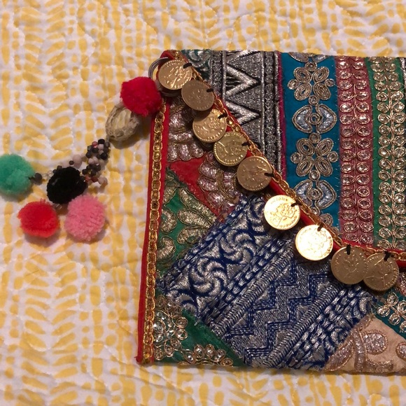 Indian designer hand embroidered clutch handbag - Picture 2 of 5